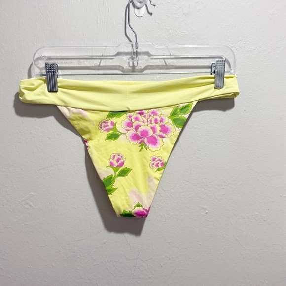 FRANKIES BIKINIS Women’s Yellow Pink Floral NICK Swim Bottom In MOJITO Size L - Picture 3 of 5
